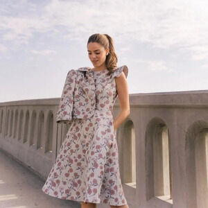 NWOT Gal Meets Glam Floral Lola Orange Silver Grey Lola Dress Fit Flare 6 Petite